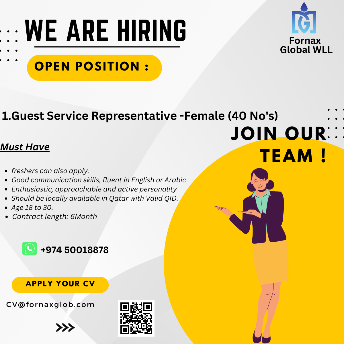 Guest service representative -Female (40 No's)