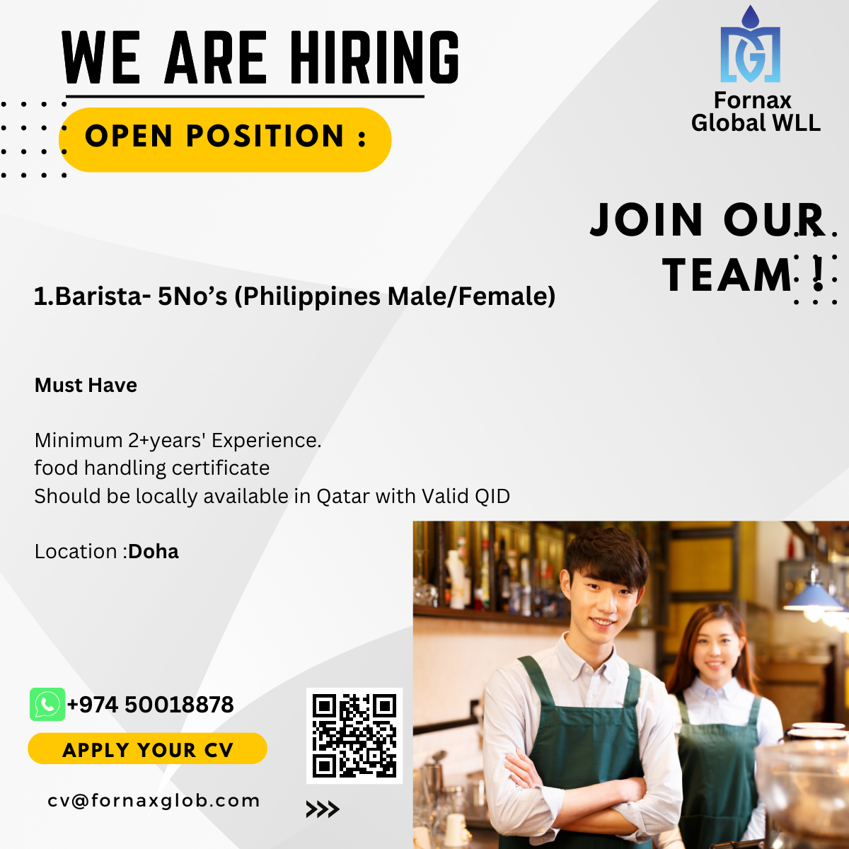 Barista- 5No’s (Philippines Male/Female)