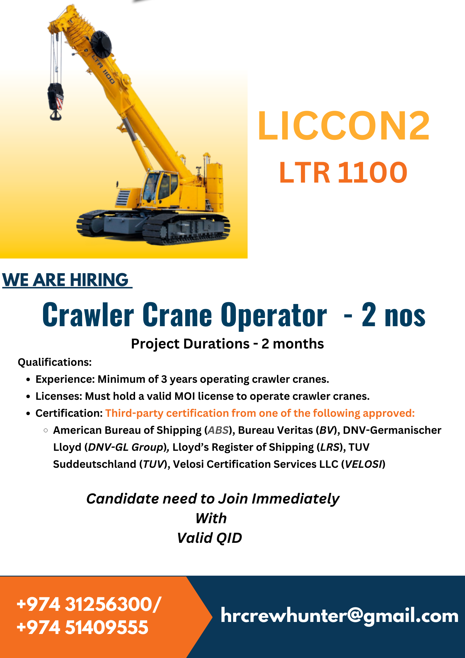 Crawler Crane Operator - 100 Ton