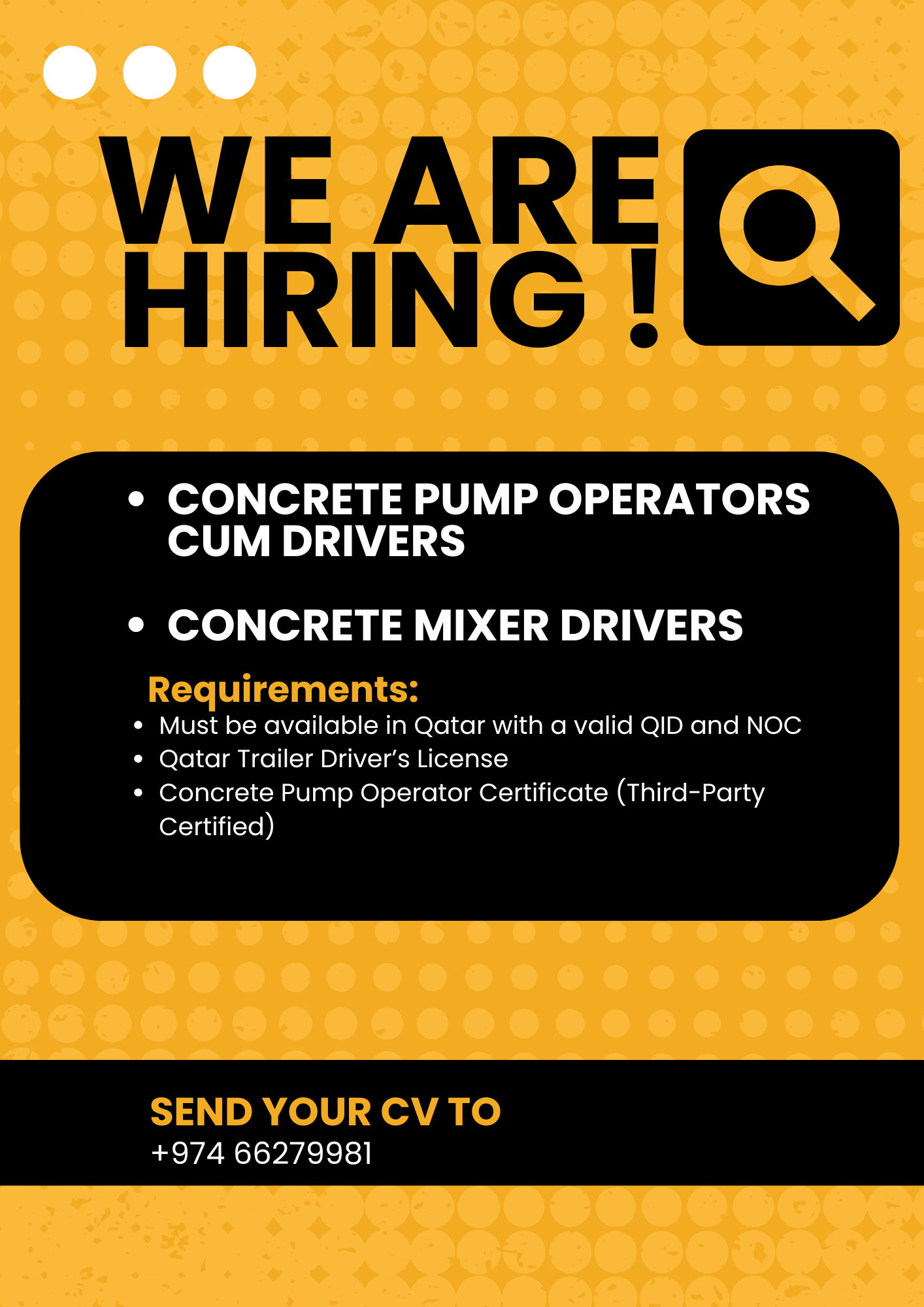 Concrete Pump Operators cum Drivers  